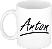 Bellatio Decorations Anton Naam koffiemok - beker - met sierlijke letters - wit