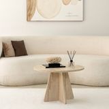 Merkloos / Sans marque Asir Elegante koffietafel, diameter 60 cm, hoogte 40 cm, 100% melamine gecoat deeltjesbord, 18 mm dik, stijlvolle travertine marmeren afwerking voor moderne woonruimtes