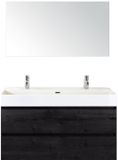 BES LED Maxx XL Badmeubelset 120 cm - Black Oak - Wastafel Kube Enkel 2 Kraangaten met Spiegel