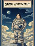 Sumo Astronaut Japanese Art Woodblock Print Stress Relief Mindfulness