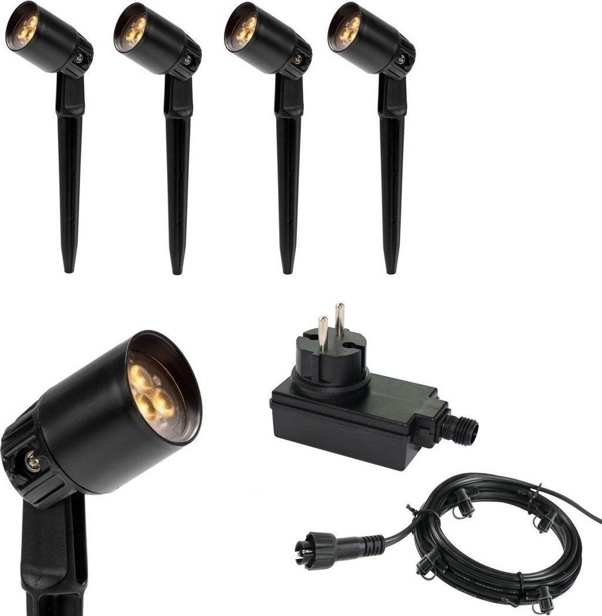 ABC-LED 4x LED tuin lamp - 12V - 2 watt - basic - complete set - zwart