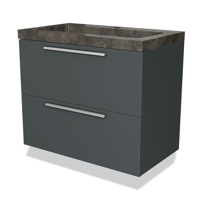 Maxaro Badkamermeubel 80cm Modulo Donkergrijs 2 Lades Vlak Wastafel Blue Stone