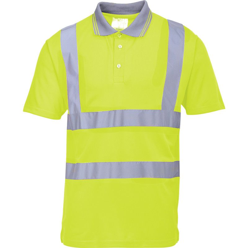 Portwest Poloshirt geel met korte mouwen en reflectiestrepen Maat XL
