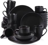Eminent assiettes – 8 personnes – 32 pièces – Noir Céramique – Service de table – Assiettes à petit-déjeuner
