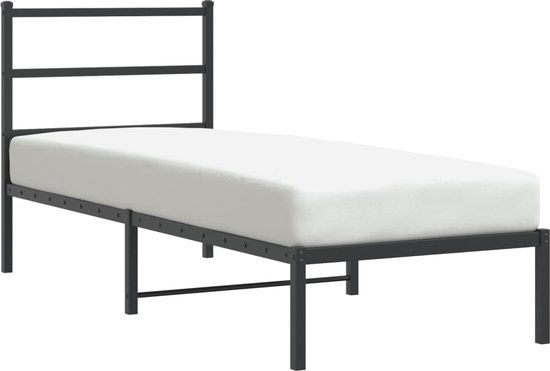 vidaXL Bedframe met hoofdbord metaal zwart 75x190 cm