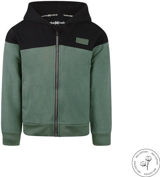 Koko Noko Bio Cotton Sweater met capuchon en rits Jongens Dark green Maat 128