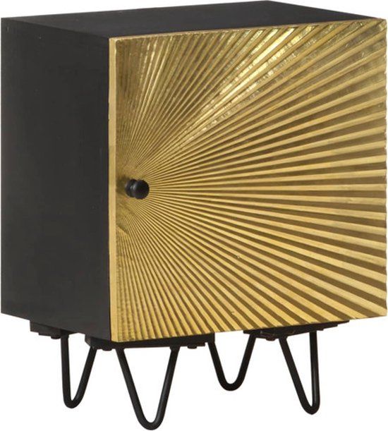 vidaXL Nachtkastje met messing voorkant 40x30x50 cm massief mangohout