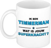 Bellatio Decorations Bol Ik ben timmerman wat is jouw superkracht mok / beker - wit met blauwe tekst - cadeau / verjaardag / beroepen