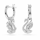 Swarovski Swan Hangoorbellen, Gemengde Slijpsels, Zwaan, Wit, Rodium Verguld