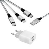 MUTTO Universele wandlader, 5 V, 2 A/10 W, met 2 USB-poorten + 3-in-1 multi-oplaadkabel