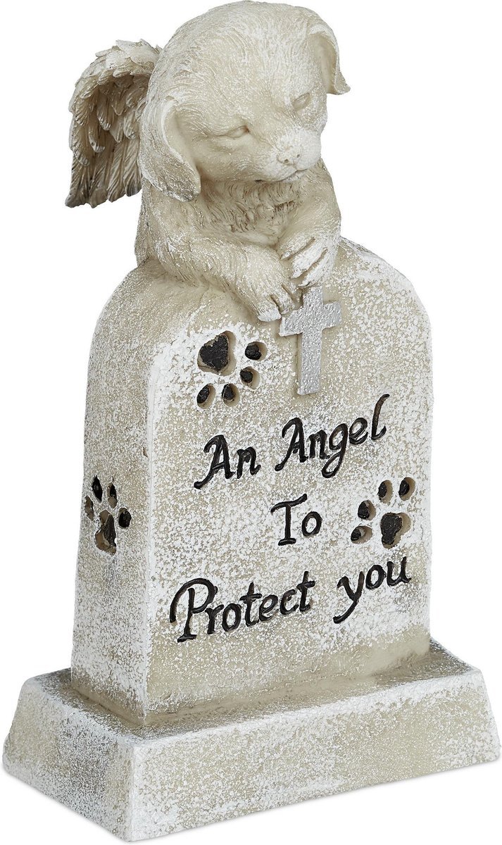 Relaxdays gedenksteen hond - buiten - herdenksteen honden - grafsteen decoratie - engel