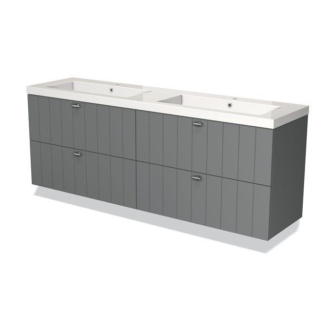 Maxaro Badkamermeubel 180cm Modulo Middengrijs 4 Lades Lamel Wastafel Mineraalmarmer