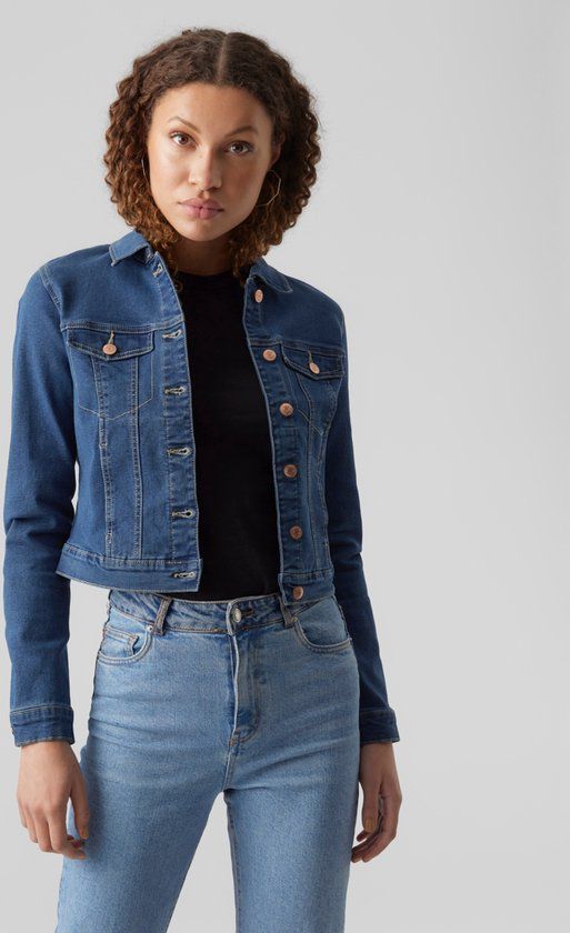 Vero Moda VMLUNA LS Slim Denim Jacket - Medium Blue - Women's Size S
