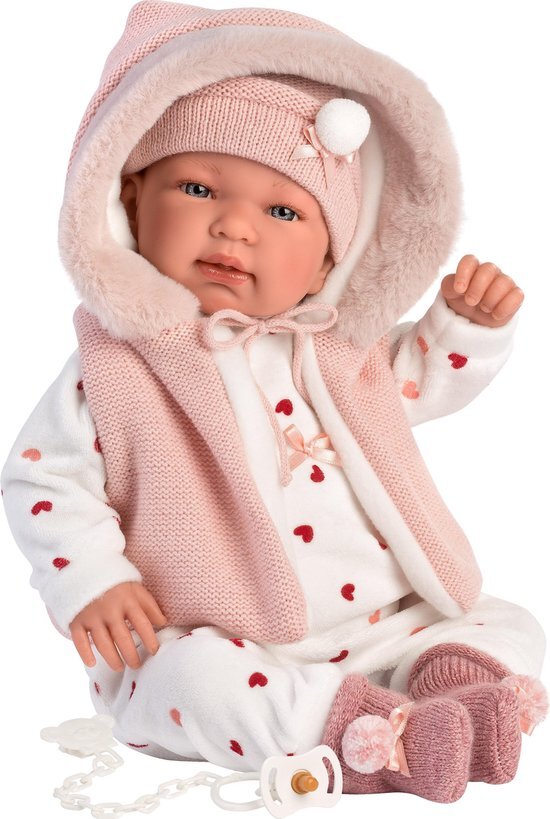 llorens soft body babypop met geluid roze kleding en speen 44 cm