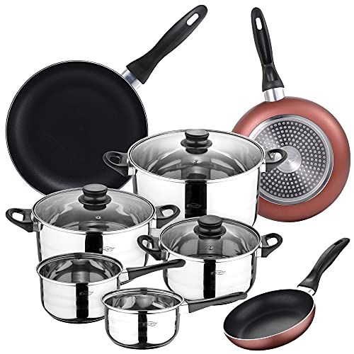 San Ignacio Kookpannenset 8-delig roestvrij staal + 3 pannen Ø16/20/24 cm aluminium geperst, geschikt voor inductie