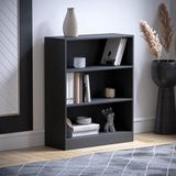 Merkloos Vida Designs Boekenrek met 3 niveaus, laag, zwart, houten plank voor kantoor, woonkamer meubels