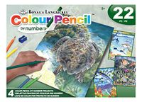 Royal & Langnickel Schilderen op nummer met kleurpotloden, zeedieren, set van 4, inclusief tekenpotloden en puntenslijper, voor volwassenen en kinderen vanaf 8 jaar