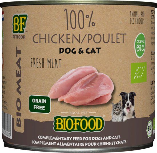 Biofood Organic 100% Kip Natvoer Hond & Kat Blik 200g