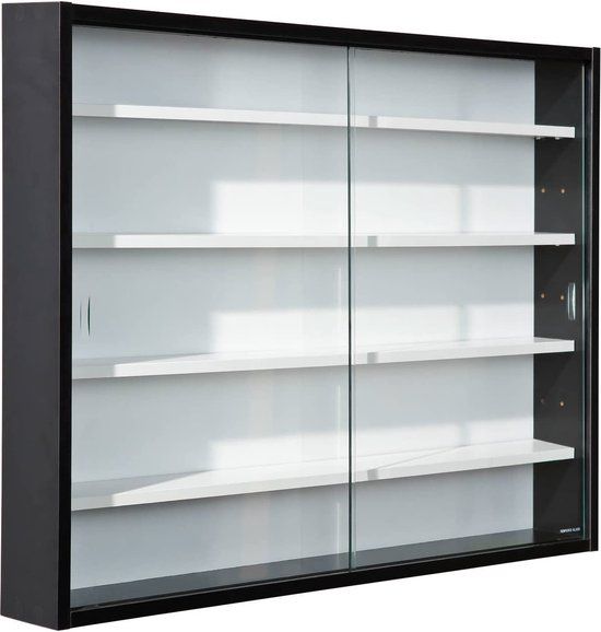 Inter Link Collectors 'Display kabinet wand plank glazen vitrine wand vitrine opknoping plank vitrine MDF zwart-wit