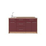 Vicco Keukenblok Fame-Line, Bordeauxrode hoogglans, 150 cm zonder werkblad
