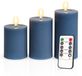 Meisterhome - 3 x Bougie LED côtelée - Bleu - Vrai cire - Avec télécommande