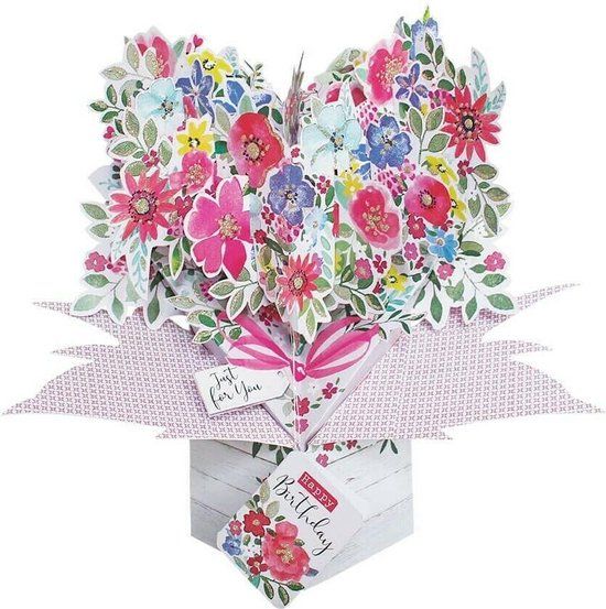 POP-UP 3D Pop-up wenskaart met envelop – Happy Birthday – Flowers Heartshape