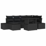 vidaXL Tuinbank Set 7-delig Zwart Polyrotan