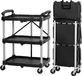 Mahlzeit chariot de service pliable avec roues, chargeable jusqu'à 150 kg, 3 niveaux d'espace de rangement, noir