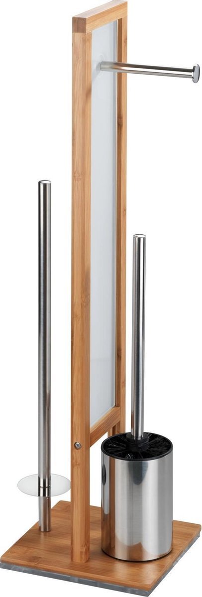 WENKO Toiletbutler Rivalta bamboe - Toiletborstel met houder, Toiletrolhouder en Reserverolhouder