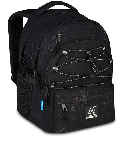 Mitama #BDBF Black Splash Schoolrugzak, zwart, drievoudige rugzak, drinkfleszak, geïntegreerde USB-poort, verstelbare breedte, rugzak voor middelbare en middelbare school, meisjes, Zwart, Eén maat
