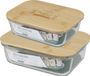 Bambou & Co Boîtes de conservation alimentaire - 2x - couvercle en bambou - 1000 ml et 1500 ml - verre résistant au four