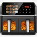 LVTETIA Air Fryer BW-IP8018D, dubbele mand met venster, friteuse zonder olie, grote capaciteit, 9 l, 2000 W, 12 intuïtieve programma's
