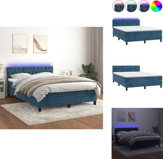 vidaXL Boxspring met matras fluweel donkerblauw 140x200 cm