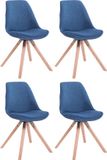 CLP Toulouse Set van 4 Stoelen - Zonder armleuning - Stof - Blauw Natura