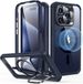 ESR Armor Tough HaloLock Coque pour Apple iPhone 15 Pro | Compatible MagSafe | avec Support Stash | Protection Complète | Protection Supplémentaire pour Appareil Photo | Bleu Transparent