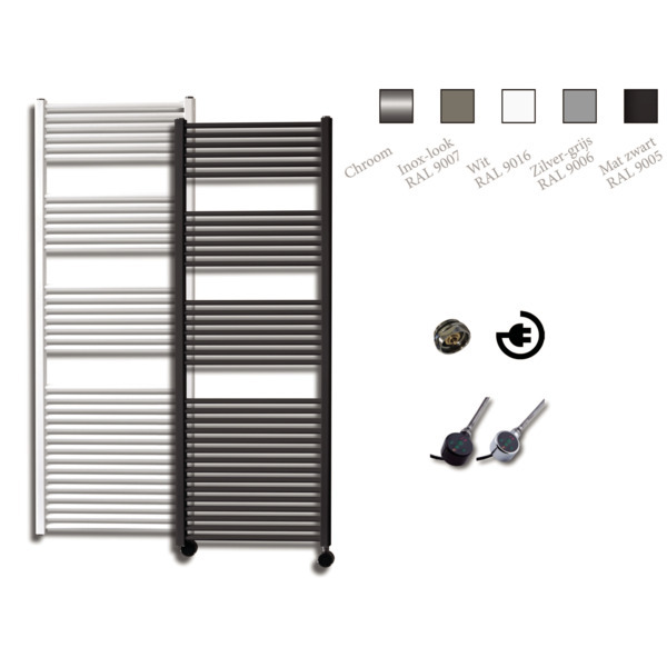 Sanicare electrische design radiator 172 x 60 cm Zilver-grijs met thermostaat chroom HRAEC601720/Z