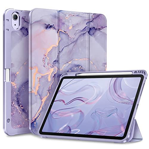 Fintie iPad Air 5e generatie 2022 / iPad Air 4e generatie 2020 10,9 inch hoes met penhouder - Paars Marmer