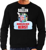 Bellatio Decorations Shoppartners Bv Rinkelende Kerstbal sweater / Kerst trui Mijn ballen rinkelen deze Kerst zwart voor heren - Kerstkleding / Christmas outfit L