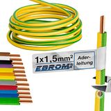 EBROM Aderleiding - enkele draad stijf - PVC kabel - bedradingsleiding - H07V-U 1,5 mm² - groen geel
