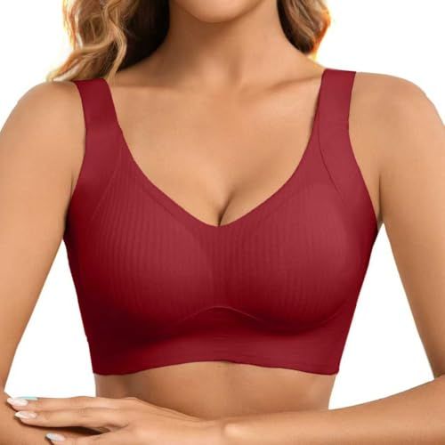 Fittingirls Comfortabele beha met luchtstroom, grote maat, koeltechnologie, volledige afdekking, naadloos design met vulling, veelzijdig draagbaar, verstelbaar, Rood, 3XL