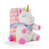 PERLETTI Babydeken met zacht pluche dier, roze deken met knuffeldier, eenhoorn, wit, klein kind, 0, 1, 2, 3 jaar, cadeau voor geboorte, baby, meisjes, pluizig, warm, 120 x 80 cm (witte eenhoorn)