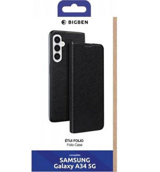Bigben Connected, Hoesje geschikt voor Samsung Galaxy A34 5G - Folio met Kaarthouder & Videostandaard, Zwart
