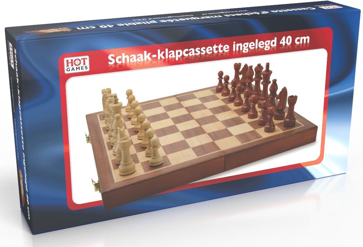 HOT Games Schaak-klapcassette ingelegd 40 cm verzwaarde schaakstukken