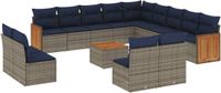 vidaXL 14-delige tuinbankset met kussens, grijs, polyrotan