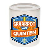 Bellatio Decorations Kinder spaarpot met naam - Quinten - keramiek - met dop - wit
