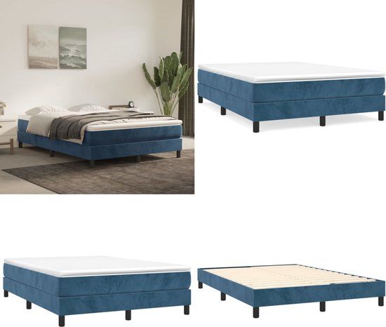 vidaXL Boxspring met matras fluweel donkerblauw 140x190 cm