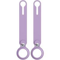 Phonillico® Hoes compatibel met AirTag 2021 [Pak van 2] Paarse siliconen tag Sleutelhouder Verwijderbare gesp Zachte beschermhoes