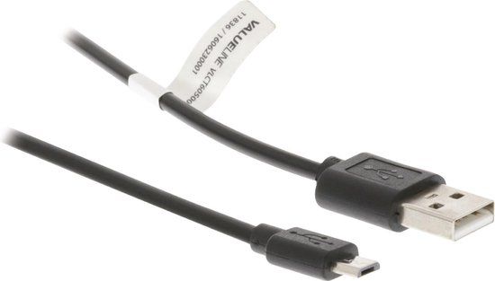Valueline USB naar Micro USB Kabel - 2 meter - Zwart