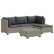 vidaXL Salon de jardin en rotin, 5 pièces, avec coussins, modèle GENDT, rotin naturel, couleur gris