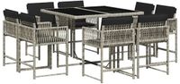 vidaXL 9-delige Tuinset met Kussens Poly Rattan Lichtgrijs